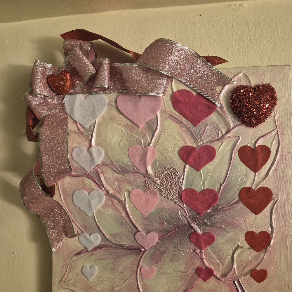 Heart-Themed Wall Art with Pink and Red Accents